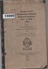Image of Annals of the Bhandarkar Oriental Research Institute, Volume XIX, 1938 ;  Annals of the Bhandarkar Oriental Research Institute, Volume XIX, 1938