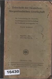 Image of Zeitschrift der Deutschen Morgenländischen Gesellschaft ; Jurnal Masyarakat Orientalis Jerman