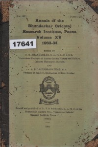 Image of Annals of the Bhandarkar Oriental Research Institute, Poona, Volume XV 1933-34; Annals dari Bhandarkar Oriental Research Institute, Poona, Volume XV 1933-34
