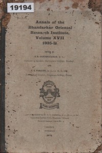 Image of Annals of the Bhandarkar Oriental Research Institute, Poona, Volume XVII, 1935-36; Catatan Institut Penelitian Oriental Bhandarkar, Poona, Volume XVII, 1935-36